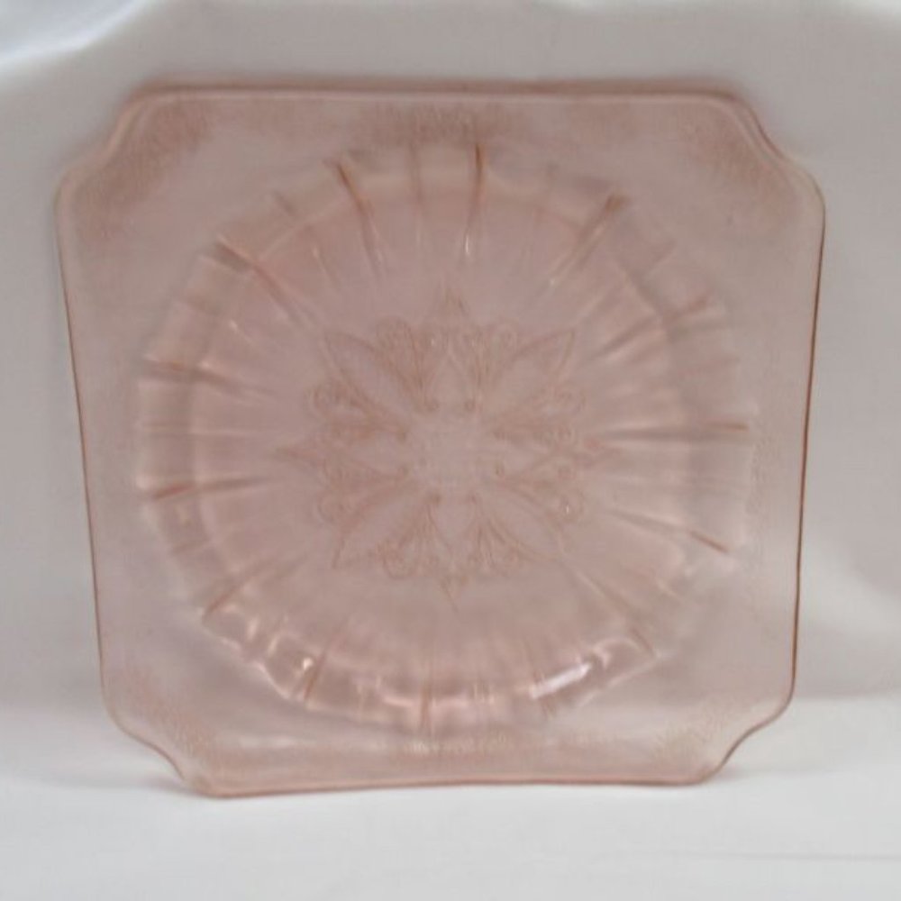 Jeannette Depression Glass Pink ADAM 7 1/2 Inch Square Salad or Lunch Plate - Picture 3 of 4
